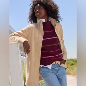 Land's End Tan Mandarin Collar Full Zip Snap Button Winter Coat Size XL